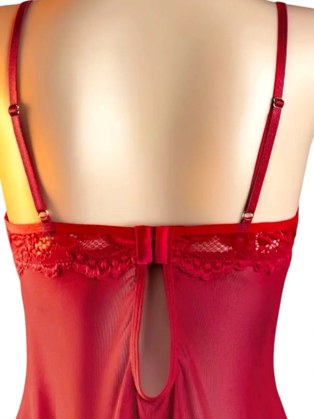 Sexy Red Lace Babydoll Lingerie Set Sheer Chemise Nightwear Sleepwear Women